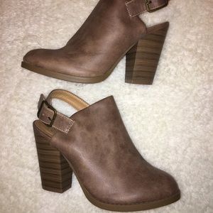 Rustic Brown Vegan Leather Buckle Heeled Booties